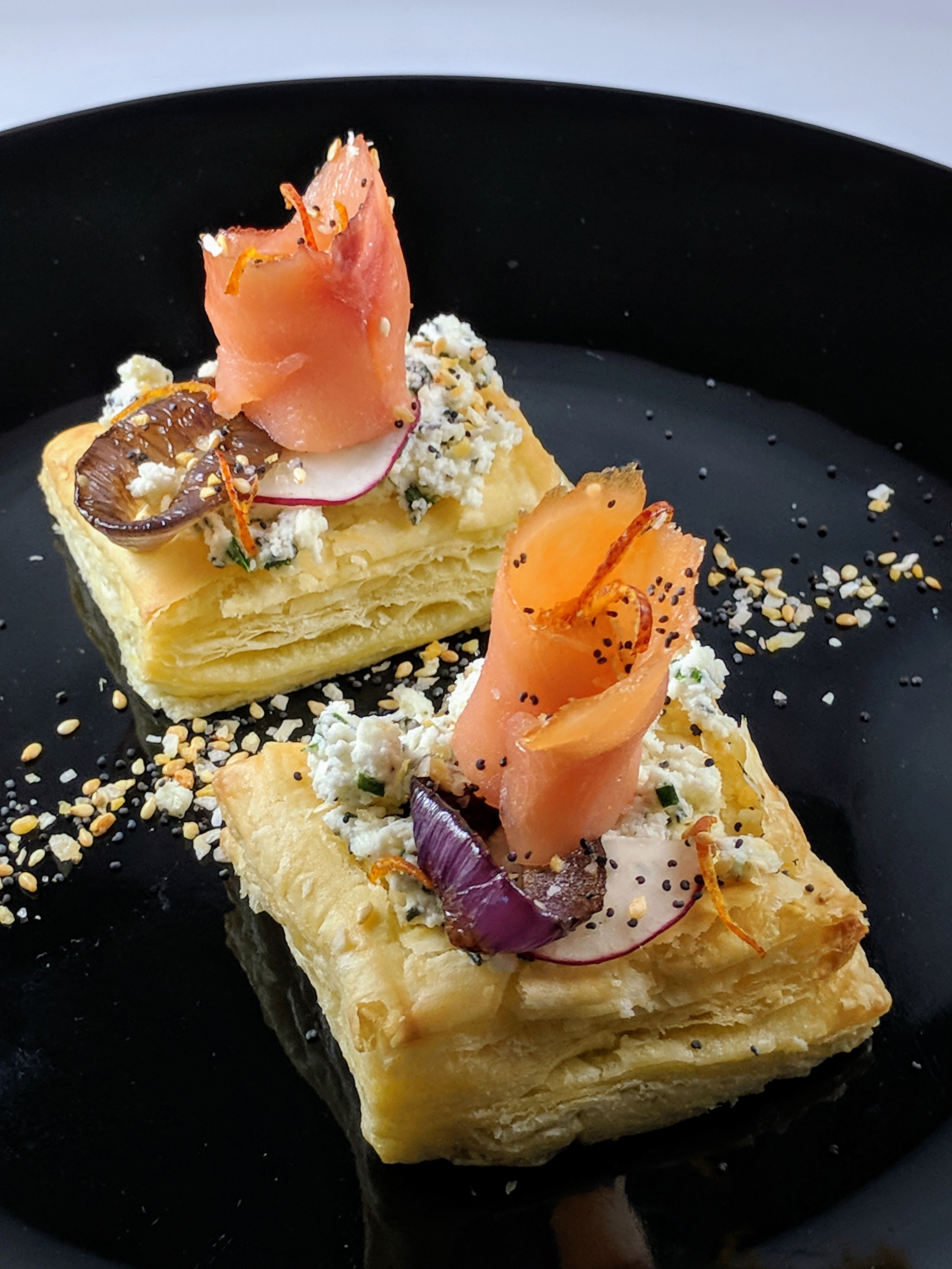 Smoked Salmon Herbed Goat Cheese on Puff Pastry Wade and Harvest